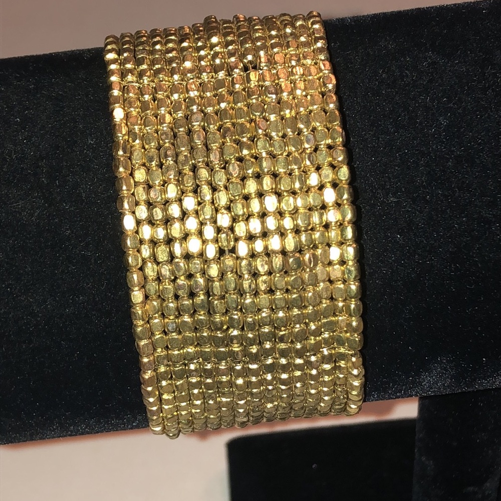 Gold Tone Wide Beaded Boho Cuff Bracelet